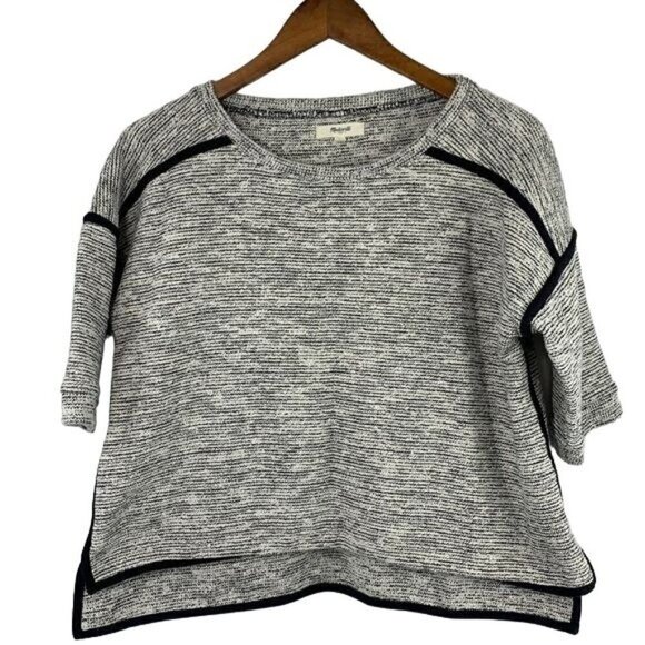 Madewell Sculpture Cropped Sweater Top - Grey Marled Cotton Blend, Sz Small - Picture 1 of 6